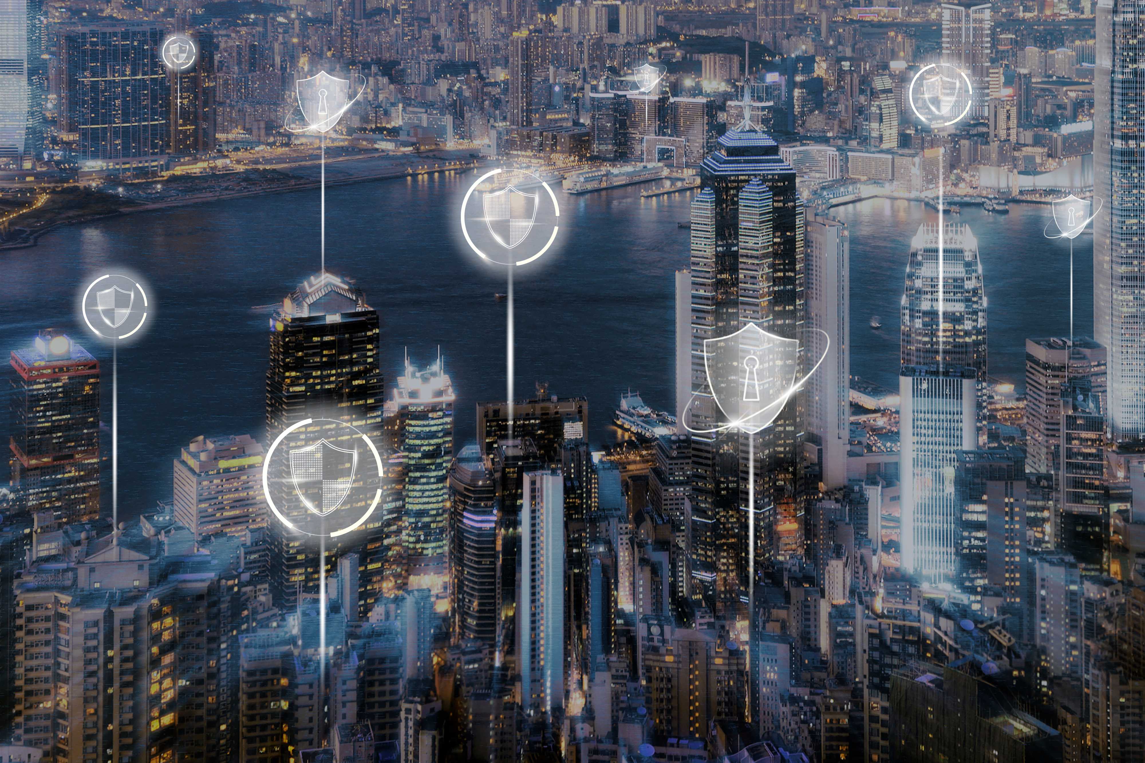 Smart city cybersecurity with shield protection overlay