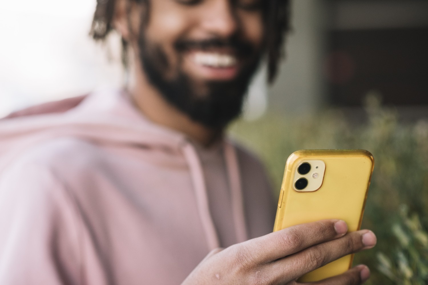 Happy user engaging with mobile app